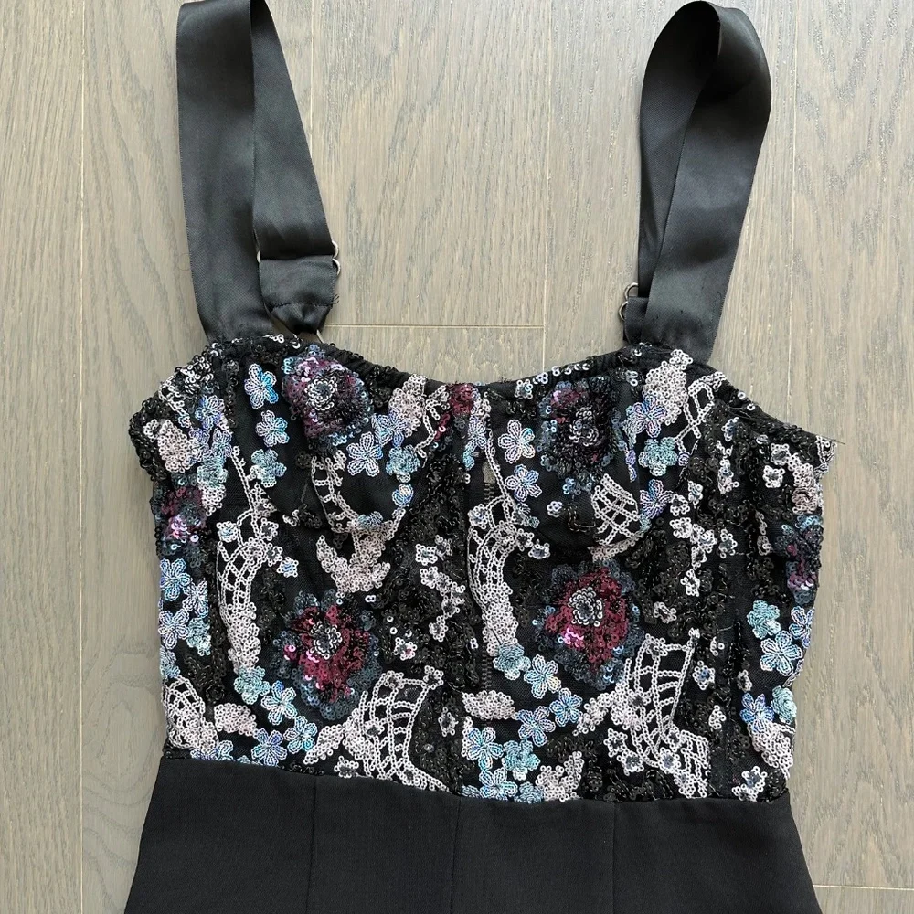 Bronx and Banco Annabell Sequined Sequin Floral Jumpsuit Black Bustier SMALL - Picture 5 of 12